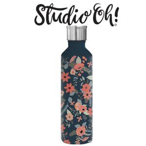 Studio Oh Stainless Steel Insulated Water Bottle Floral Navy 17oz Leakproof